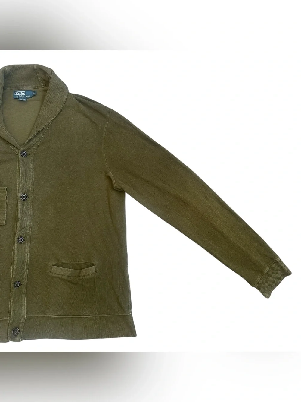 Vintage Polo Ralph Lauren Olive Green Cotton Linen Blend Button Down Cardigan XL